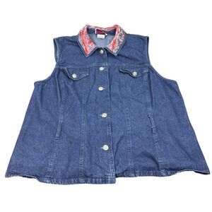 Vintage Four Seasons Denim Vest Womens 20W Western Sleeveless Red Collar 90s
